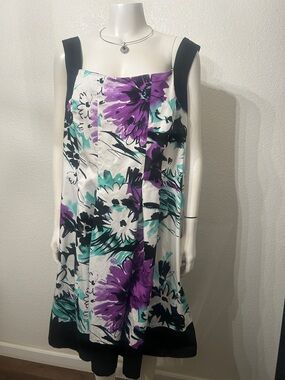 DressBarn Floral A-Line Dress in White, Purple & Teal